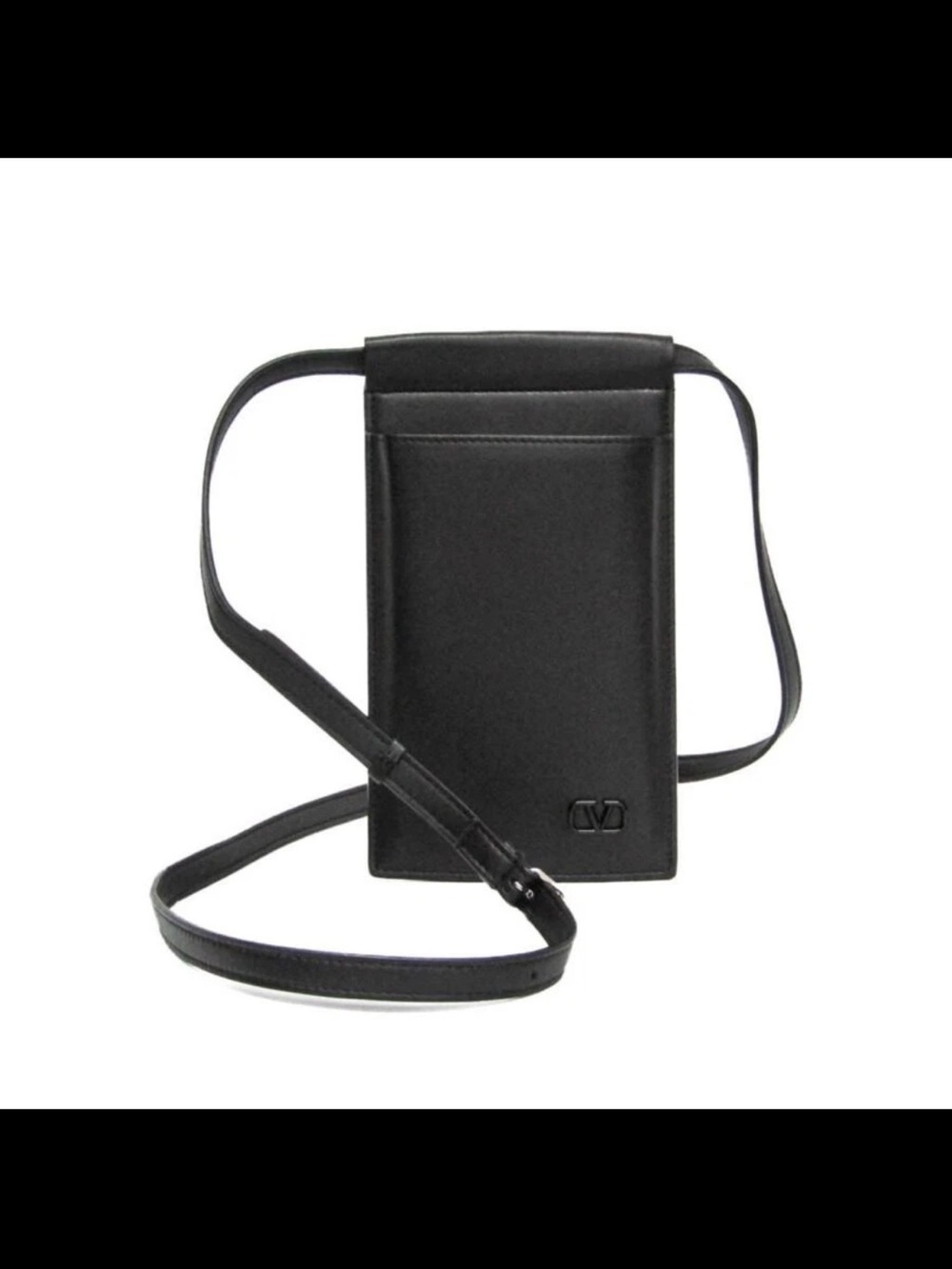 Valentino Garavani Black Leather Shoulder Pouch with Card Slot